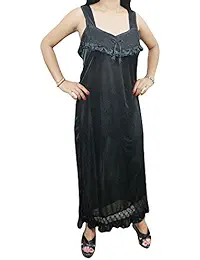 Indiatrendzs Women Black Nighty Satin Summer Fancy Sleepwear Gown With Free Size Robe Pack Of 2