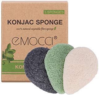 Konjac Facial Sponge Natural Activated Bamboo Charcoal Face Cleansing Exfoliating Sensitive Skin Body Massage Tools for Women and Men (3pcs Pack)