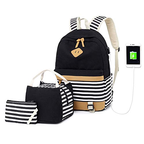 Zaino Donna Borsa Viaggio Canvas Rucksack Ragazze Adolescenti Scuola Studente Università 15.6 Pollici Laptop Notebook Taccuino Women USB Backpack Girls Travel Casual Bag Daypack Piccolo (6-Nero)