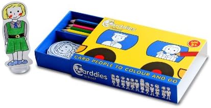 CARDDIES SCHOOL CARD PEOPLE Colour and Play Set –Portable Art Kit with Sturdy Card Schoolchildren, Teacher and Classroom Playscene for Colouring-in Creativity, Imagination, Pretend Play and Story Telling - Premium Colouring Pencils and Plastic Stands - Perfect Travel Toy