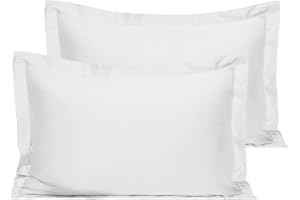 Pizuna Percale Cotton Standard Pillow Cases 50x75 cm White | 100% Long Staple Cotton Percale Weave Soft Pillow Cover With 5cm Hem (Cooling Pillowcase - 2 PC)