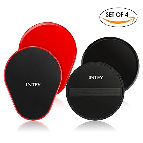 INTEY Gleitscheiben Sport Core Sliders inkl. Tragetasche mit Verschiedenen Oberflächen für Vielzahl Übungen zuhause und unterwegs, Schwarz/Rot (2 Paar)