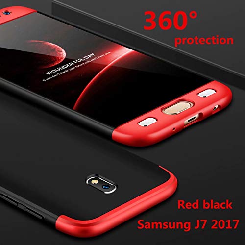 Funda Samsung J7 2017 Cubierta de 360  Caja protectora PC Shell duro Anti-Shock A prueba de choques Almohadilla anti-rasgu  o del protector completo del cuerpo 360 grados Cubierta completa Caso mate de la protecci  n 3 en 1 Rojo y negro 