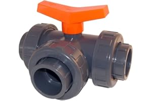 SIBO PVC 3 Wege Kugelhahn 50mm T-Bohrung mit 3 Klebemuffen bis 10Bar TOP Qualität