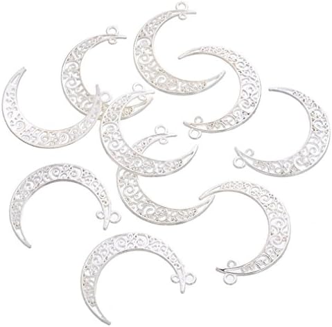 BAOLIJIN Approx.50pcs Bright Silver Hollow Crescent Moon Shape Pendants