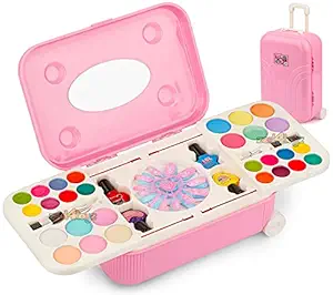 Zest 4 Toyz 2 in 1 Cosmetic Makeup Palette and Nail Art Kit for Kids with Portable Trolly Bag | Pretend Play Toy for Girls -Plastic , Multicolor