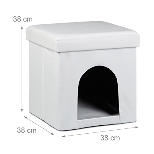 Relaxdays Hundebox Sitzhocker HBT 38 x 38 x 38 cm stabiler Sitzcube mit praktischer Tierhöhle für Hunde und Katze aus hochwertigem Kunstleder und Deckel zum Abnehmen für Ihren Wohnraum, weiß - 4