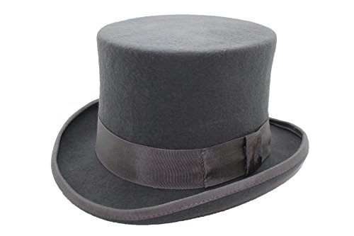 K.I.Gentleman 100% Wool Grey Wedding TOP HAT with Satin Lining (Small (55cm))