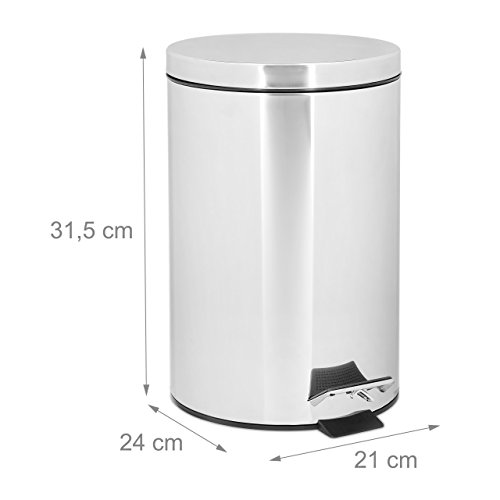 Relaxdays Treteimer 7 L aus Edelstahl H x D: 31,5 x 21 cm Abfalleimer in Metall-Optik als Abfallbehälter und Tretmülleimer für Küche und als Kosmetikeimer im Bad Tretmülleimer, silber - 2