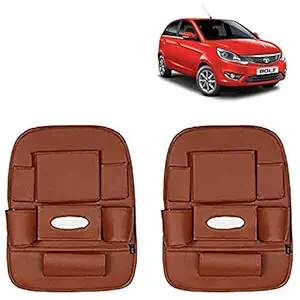 RD Universal PU Leather Car Auto Seat Back Organizer Multi Pocket Travel Storage Bag with Hangers, Tissue Paper and Bottle Holder-Tan Colour Compatible for Tata Bolt (Pack of 2)