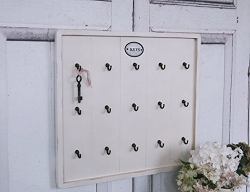Landhaus Schlüsselbrett, Schlüsselkasten in Shabby Chic weiß 15 Haken antique - 4