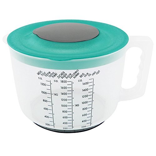 COM-FOUR® Messbecher in türkis, ideal zum Anrühren von Teig und anderen Speisen, Mixbecher mit zusätzlichen Spritzschutzdeckel, 2100 ml (01 Stück - türkis)