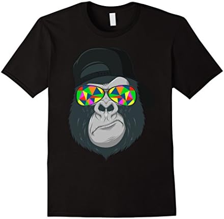 Men's Funky Gorilla T-Shirt Colorfull Sunglasses Tee Medium Black