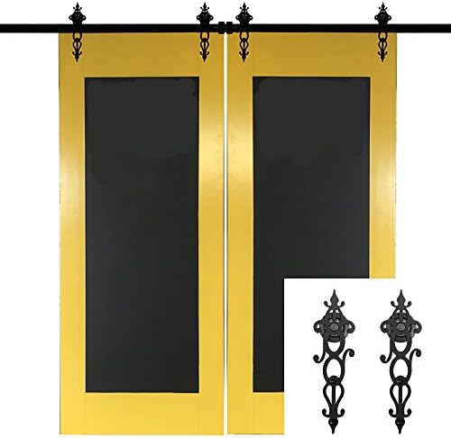 Hahaemall 13FT/ 4m Modern Design Metal Rollers Carbon Steel Rustic Sliding Barn Door Hardware Set Flat Track for Wood Double Doors