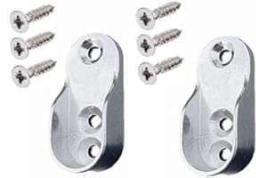 SCARFELL 2 x Oval Wardrobe Rail Ends Supports Rail Brackets 15mm Wide Nickel Plated Silver with Screws