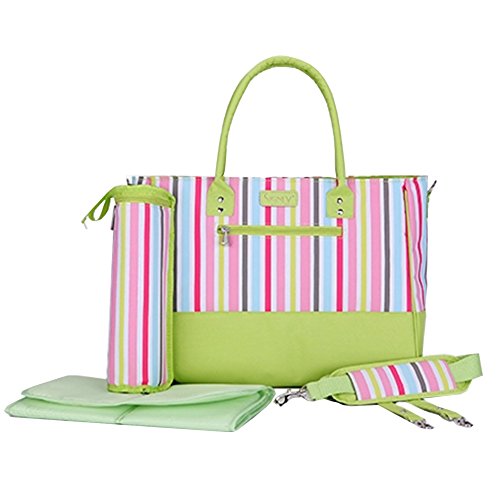 Skinly Women's Diaper Shoulder Bag Vertical Stripe 3Pcs Green