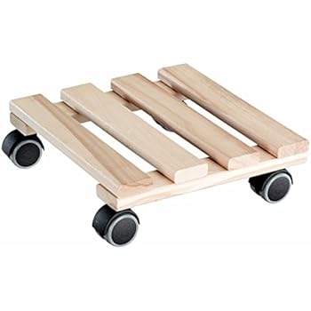 Carrello Portavasi In Legno Con Ruote: Sottovaso Rotondo Diametro 35cm Per Interni Ed Esterni