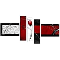 QUADRI MODERNI COMPONIBILI ASTRATTI DIPINTI A MANO OLIO SU TELA INTELAIATI PRONTI DA APPENDERE ROSSO NERO CON FIORE CON CERTIFICATO DI ARTIGIANALITA' ALTA QUALITA' MADE IN ITALY - SEVAL