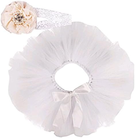 JXUFF Newborn Baby Girl Prop Costume Photo Photography (Tutu Skirt + Flower Headband),White,0-2 Months
