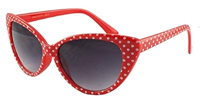 retroUV® - À pois Oeil de Chat Femmes Mod Mode Super Cat Lunettes de Soleil (Rouge Blanc-spots avec retroUV® Poche)
