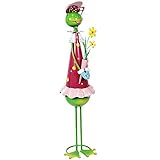 com-four Figura de Deco Dama Rana Grande con Flores, Figura de jardín Hecha de Metal Pintado...
