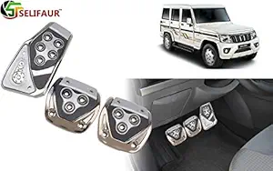 Selifaur - 3 Pcs Silver Non-Slip Manual Car Pedals kit Pad Covers Set for Mahindra Bolero 2020