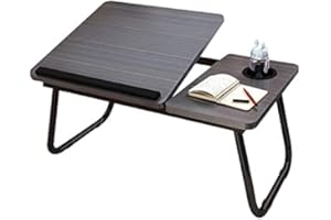 VIVO TECHNOLOGIES Laptop Bed Table, Laptop Bed Desk with Foldable Legs & Cup Slot, Adjustable Trays, Reading Book Holder Notebook Stand Laptop Tray for Bed, Sofa,Terrace,Carpet, Black