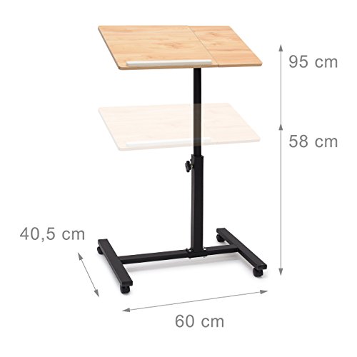 Relaxdays Laptoptisch höhenverstellbar H x B x T: 95 x 60 x 40,5 cm Sofatisch Beistelltisch mit Rollen samt Bremsen für Notebook mit Ablage für Maus hochglanz lackiert mit Antirutsch-Leiste, Eiche (natur) - 5