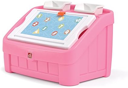 Step22-in-1 Toy Box and Easel Lid for Kids, Playroom Storage and Organizer, Lid Coverts to Art Table, Ages 2+ Years Old, Pink