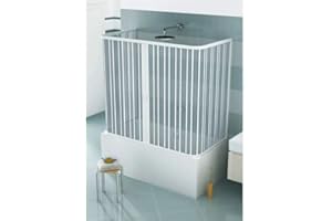 HDCASA Box Sopravasca a 3 ante 70x150x70 cm modello Julia riducibile con apertura centrale a soffietto pannelli semitrasparenti profili di colore bianco.