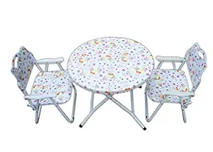 Amaze Folding Baby Kids Children Printed Portable Outdoor Study Dining Furniture Play Group Table-2 Chairs Set (Doll)