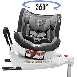 ⭐Silla de Coche Giratoria 0-18kg, 360º, Isofix, Grupo 0+/1, Normativa ECE R44/4 (Máxima Seguridad para Vuestro Hijo) - Silla de Coche 0 + 1, Reclinable, Rotativa con Alzador de Asiento para niños
