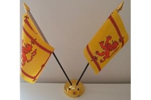 THE FLAG COMPANY Scotland Scottish Rampant Lion 2 Flag Desktop Table Display With Gold Base