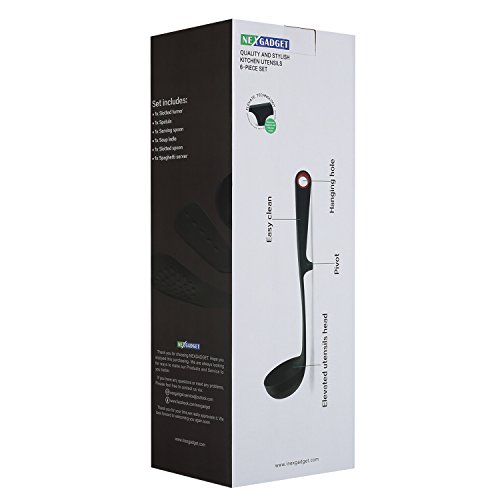 NexGadget Premium-6-Stücke Sets von Kochgeschirr mit Nylon Kochen Tools einschließlich Löffel, Turners, Tongs, Schneebesen, Schäler, Schaber - 8