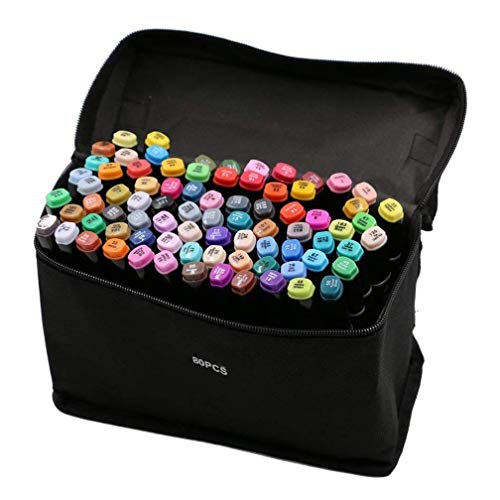 80 Colors Permanent Art Markers Twin Marker Pen Broad Fine Point Black Animation Design for Drawing Coloring with Black Bag