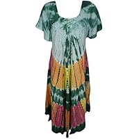 Mogul Interior Elina Women Sundress Embroidered Tie-Dye Lace up Resort Dresses
