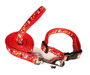 RvPaws Dog Collar Leash Set Puppy Printed, Adjustable Nylon Collar with Leash for Small Pet and Puppies, Color-Full Collar Leash Set for Puppies, Dog & Cat 15 MM (Red)....