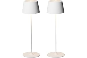 MU LIN 2PZLampada Lampada da Tavolo Ricaricabile e Senza Fili con Controllo Touch, Utilizzabile anche come Lampada da Esterni, Dimmer, 2200-3000 K, Altezza 35 cm, Colore Bianco per ristorante e Casa