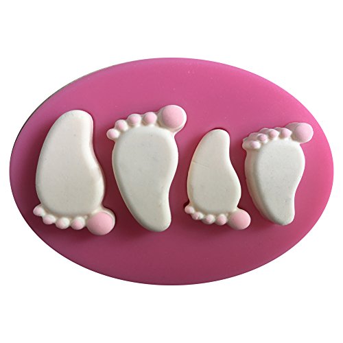 MOLLYSKY Zwei Paare Baby-Fuß-3D-Silikon-Form für Kuchendekoration,Rosa