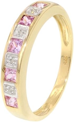 Diamond Squares Pink Sapphire Half Eternity Ring - K