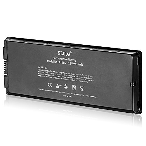 SLODA Laptop Ersatzakku für Macbook 13″ Apple A1185 A1181 MA254 MA255 MA472 MA561 MA566 MA700 MA701 MB061 MB062 Serie 2006 bis Mitte 2009 Ausführung Schwarz [Kunststoffgehäuse, Li-Polymer, 5000mAh] - 2