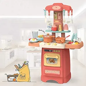 PRANAY Little Kitchen Play Set, Kids Play Kitchen Toys for Kids Girl Big with Realistic Lights & Sounds, Simulation of Spray, Play Sink with Running Water, Kitchen Accessories (29 Pcs Kitchen Set)