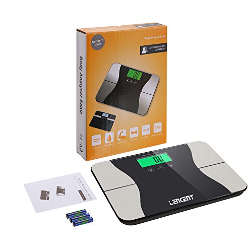 Smart Digital Personenwaage, Lencent Digitale Körperfettwaage mit Großem LCD-Display, Hartglasplattform, 180 KG Kapazität und 10 Benutzer Automatischer Step-On-Erkennung Badezimmerwaage, Messen Sie Gewicht/ Körperfett/ Wasser/ Muskel/ Knochenmasse/ BMI/ Kalorienbedarf und utw. - 7