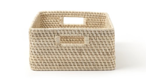 IVARY handgeflochtener Rattan-Korb mit Griff rechteckig 38x29,5x15 cm Gr. L natur
