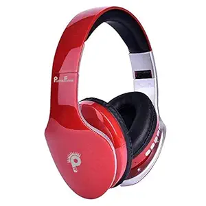 PunnkFunnk P18 Wireless Bluetooth Over The Ear Headphone with Mic (Red)