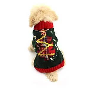 NACOCO Dog Sweater Cat Xmas Winter Turtleneck Sweaters Pet Cartoon with Christmas Tree Shape (L)