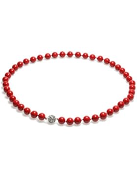 Schmuckwilly Muschelkernperlen Perlenkette Perlen Collier - Muschelkernperlenkette Halskette rot Hochwertige Damen...