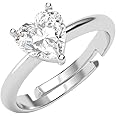 Clara Pure 925 Sterling Silver Orla Classic Heart Solitaire Finger Ring | Swiss Zircon Platinum Plated | Size Adjustable | Gift for Women Girls Wife Girlfriend