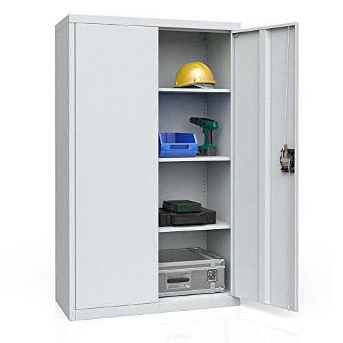 Aktenschrank Büroschrank Werkzeugschrank Metallschrank Universal Schrank grau 3 Einlegeböden - 3