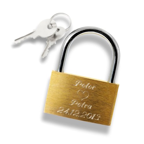Preisvergleich Produktbild Hochwertiges Liebesschloss (52 x 37mm) inkl. persönlicher Hochglanz-Diamantgravur